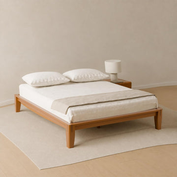 Bed Frame, Solid Rubberwood Main Frame with Plywood Slats, Japanese-Inspired Joinery, Tool-Free 10 Minute