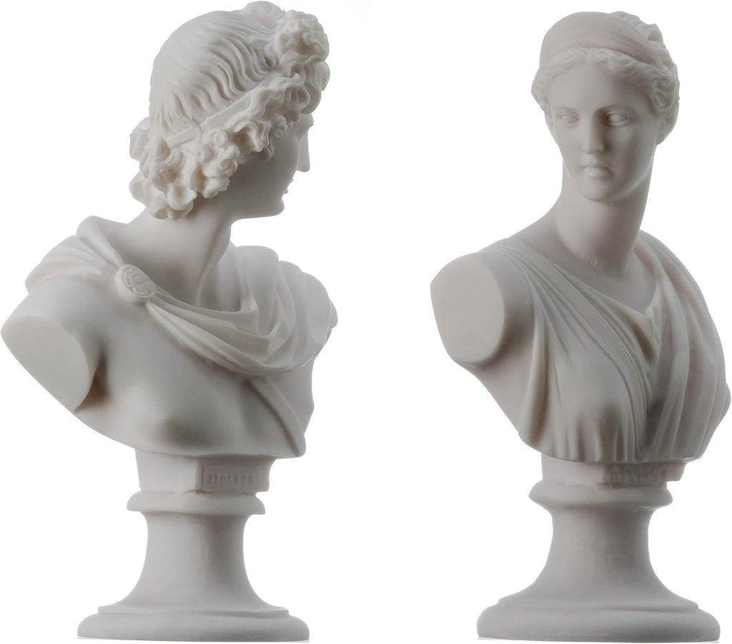 Artemis Diana and Apollo Bust Greek Statues Handmade Figurine Gods Alabaster Articrafts