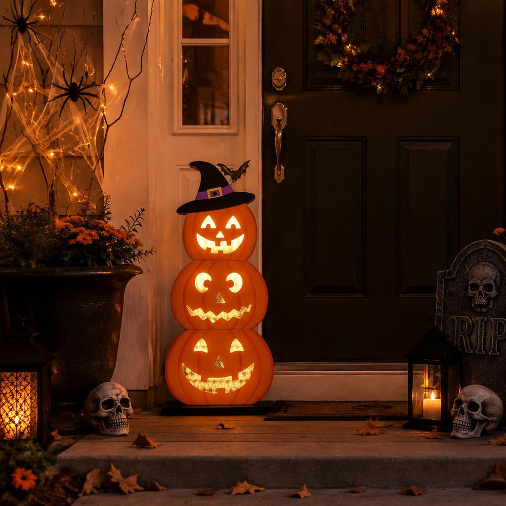 Halloween Decorations LED Light Up Pumpkin Decor Spooky Sound Porch Sign