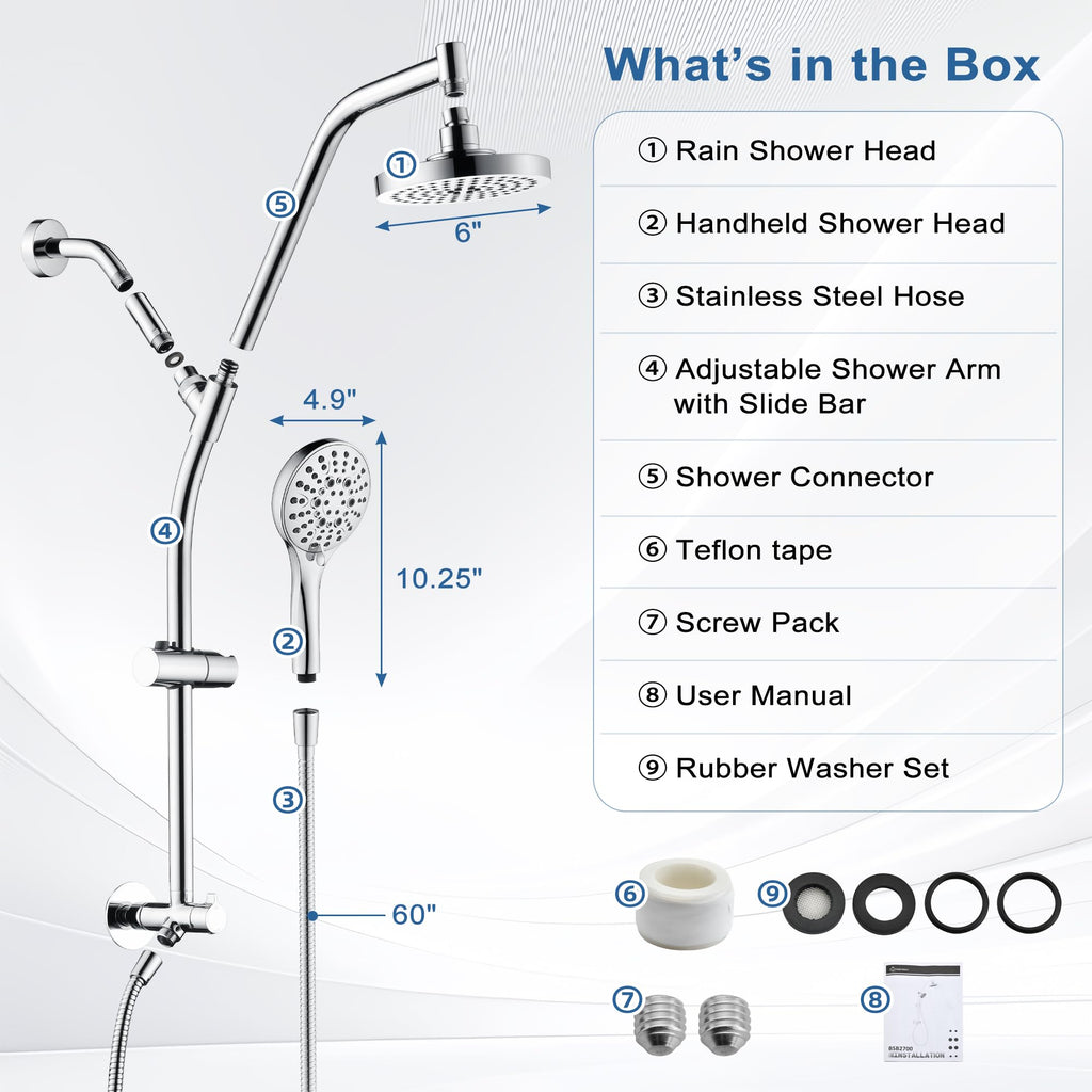 Rain Shower Head with Handheld Combo, Dual Shower System with Slide Bar, Rain Shower System, Adjustable Height, Brass