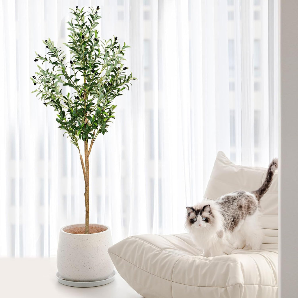 6ft Faux Olive Tree, Artificial Olive Tree Indoor, High Imitation Silk Plant Fake Olive Tree with Realistic Leaves