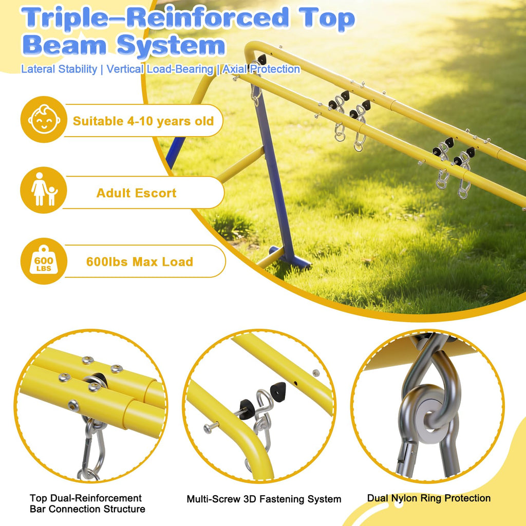 Swing Set for Backyard 3-in-1, 600lbs with 1 Saucer and 2 Belt Swing