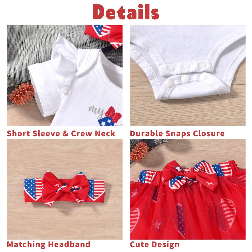 Newborn Girls 4th of July Outfit Baby 1st Independence Day My Skirt American Flag Clothes Stars Stripes NB Patriotic