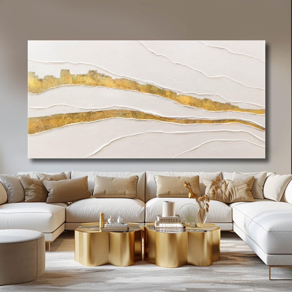Large Abstract Gold Textured Hand Painted Wall Art Decor 29"x58"