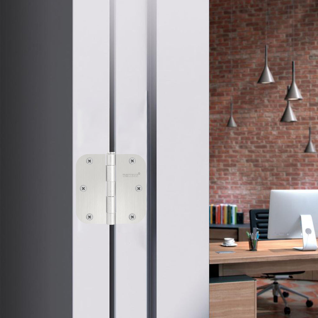 18 Pack Brushed Nickel Door Hinges 3.5 Inch, 5/8" Radius Rounded, Standard Residential for Doors 3 1⁄2", Sturdy