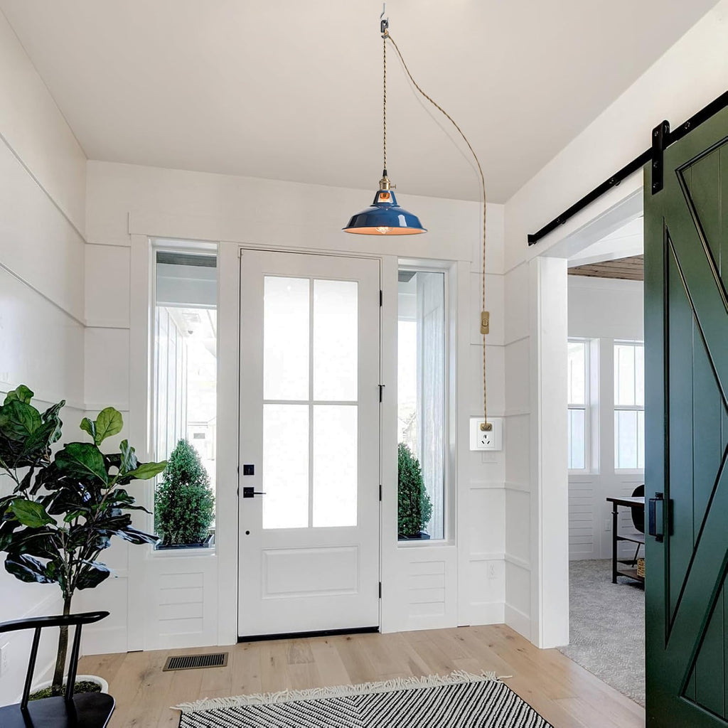 Farmhouse Plug-in Pendant Light-Dark Blue Barn Hanging Light