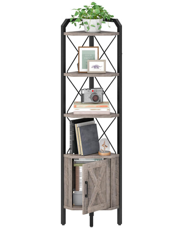 62.2" Corner Shelf with Cabinet, 4-Tier Tall Corner Bookshelf with X-Shaped and Diamond Design, Storage, Greige and