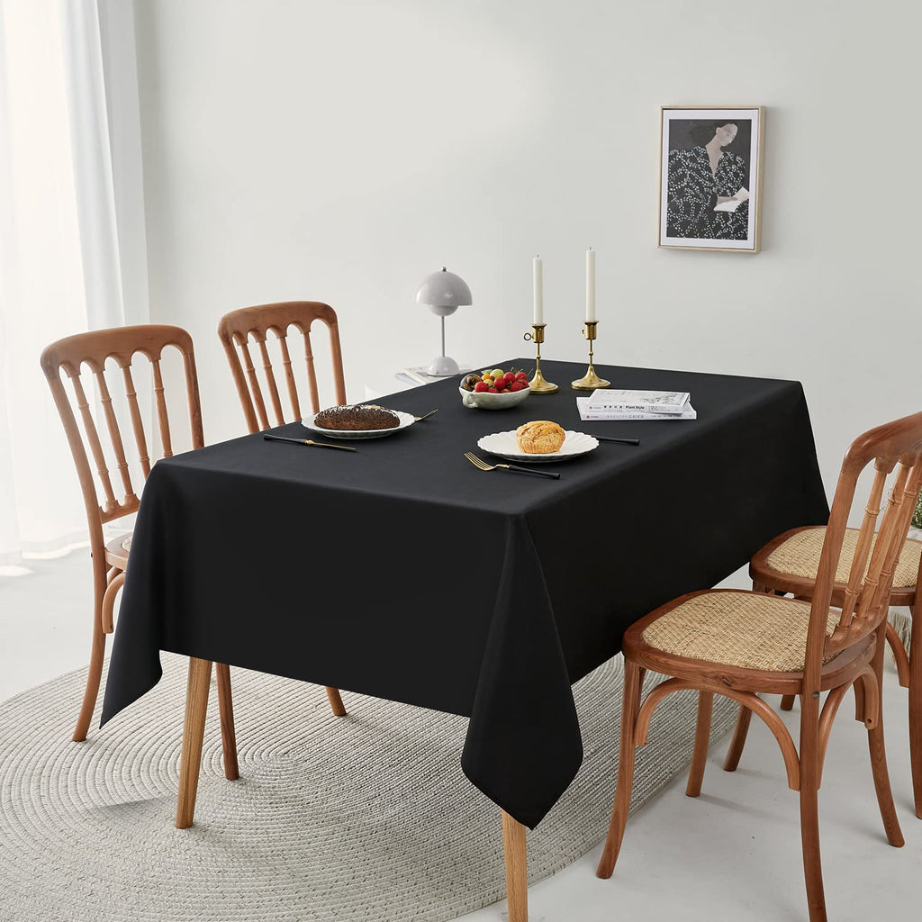 Rectangle Tablecloth - 60 x 120 inch Black Waterproof and Wrinkle Resistant Washable Polyester Table Cloth