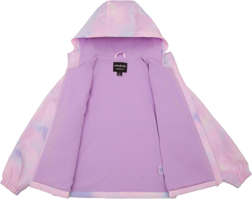 Girls' Fleece Lined Windbreaker Ripstop Water-Resistant Jacket