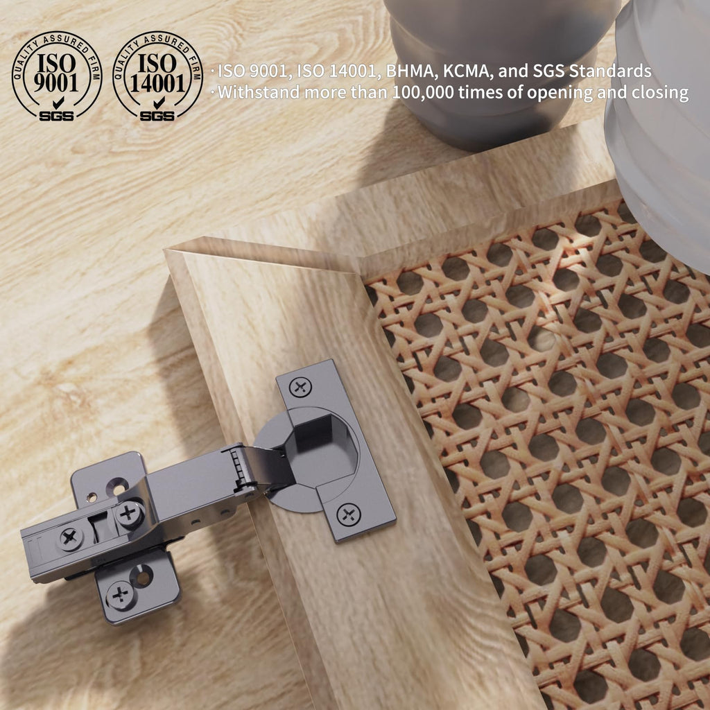 2 Pack Frameless Half Overlay Soft Close Concealed Hinges, Black Titanium Plated, Self Closing, 105° Open Angle 3D
