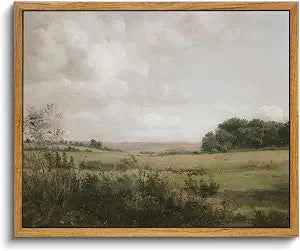 Framed Canvas Wall Art Room Decor, Vintage Landscape Art Prints, Vast Grassland Rustic Farmhouse Wall Decor Bathroom