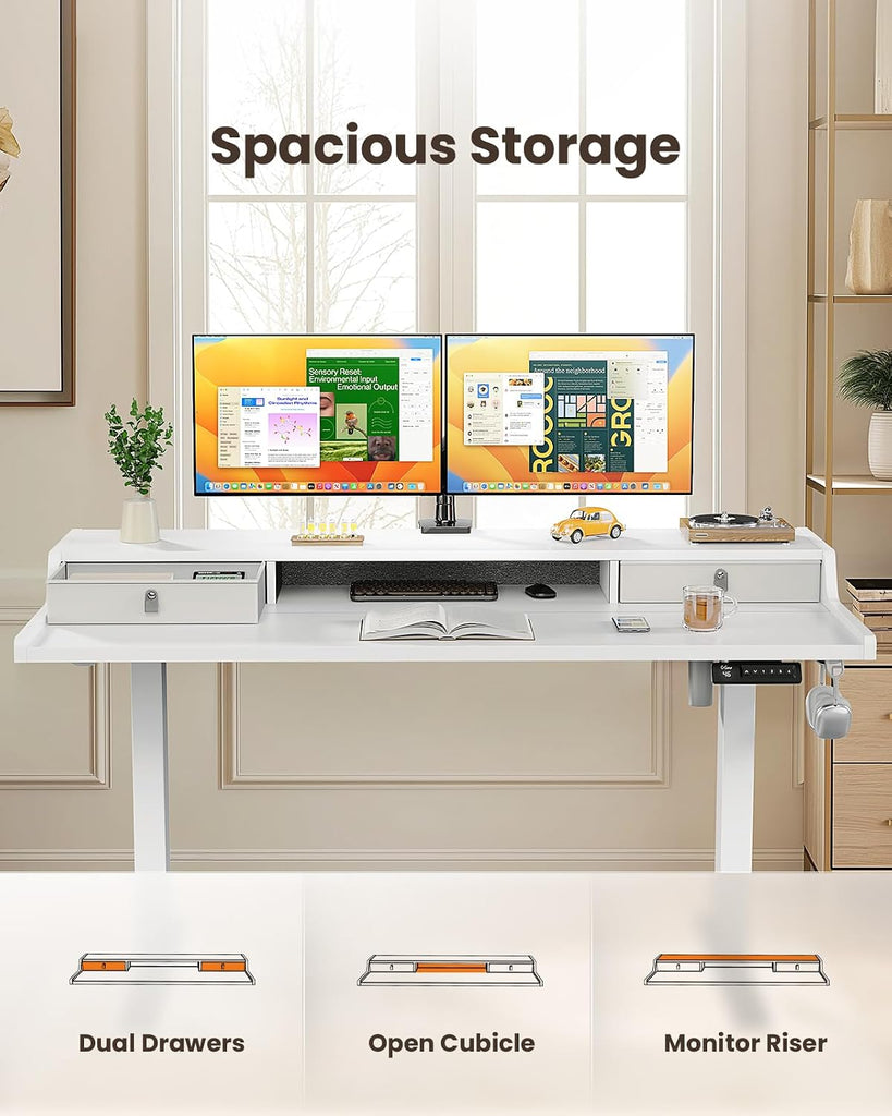 Electric Standing Desk with Drawers, 55′′ x 28′′ Gaming Table Compatible Monitor Stand, Stand up Desks, Home Office