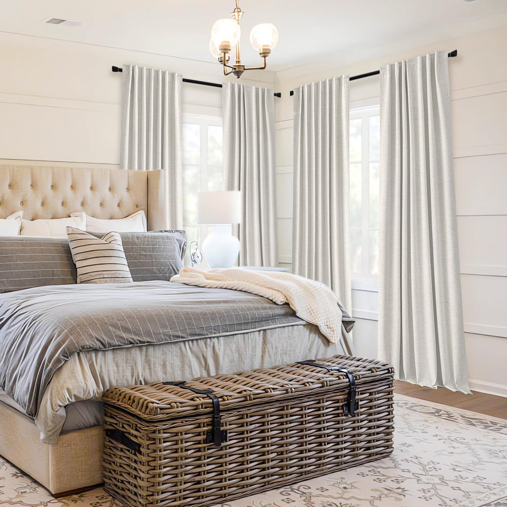 100% Blackout Curtains 84 inches Long Linen Curtains & Drapes 2 Panels Set for Bedroom Back Tab Living Room Darkening