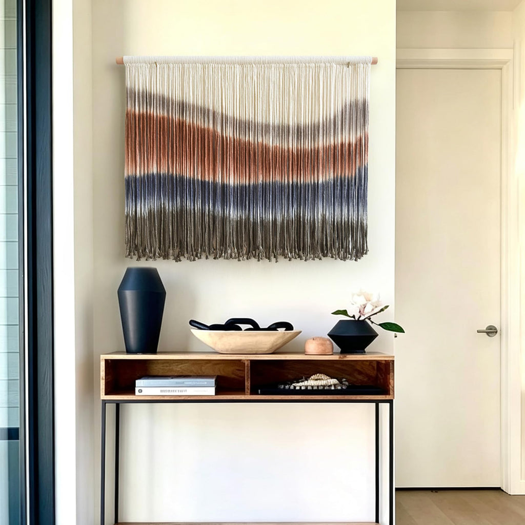 Macrame Wall Hanging Blue Dip Dye 27" W x 19" L