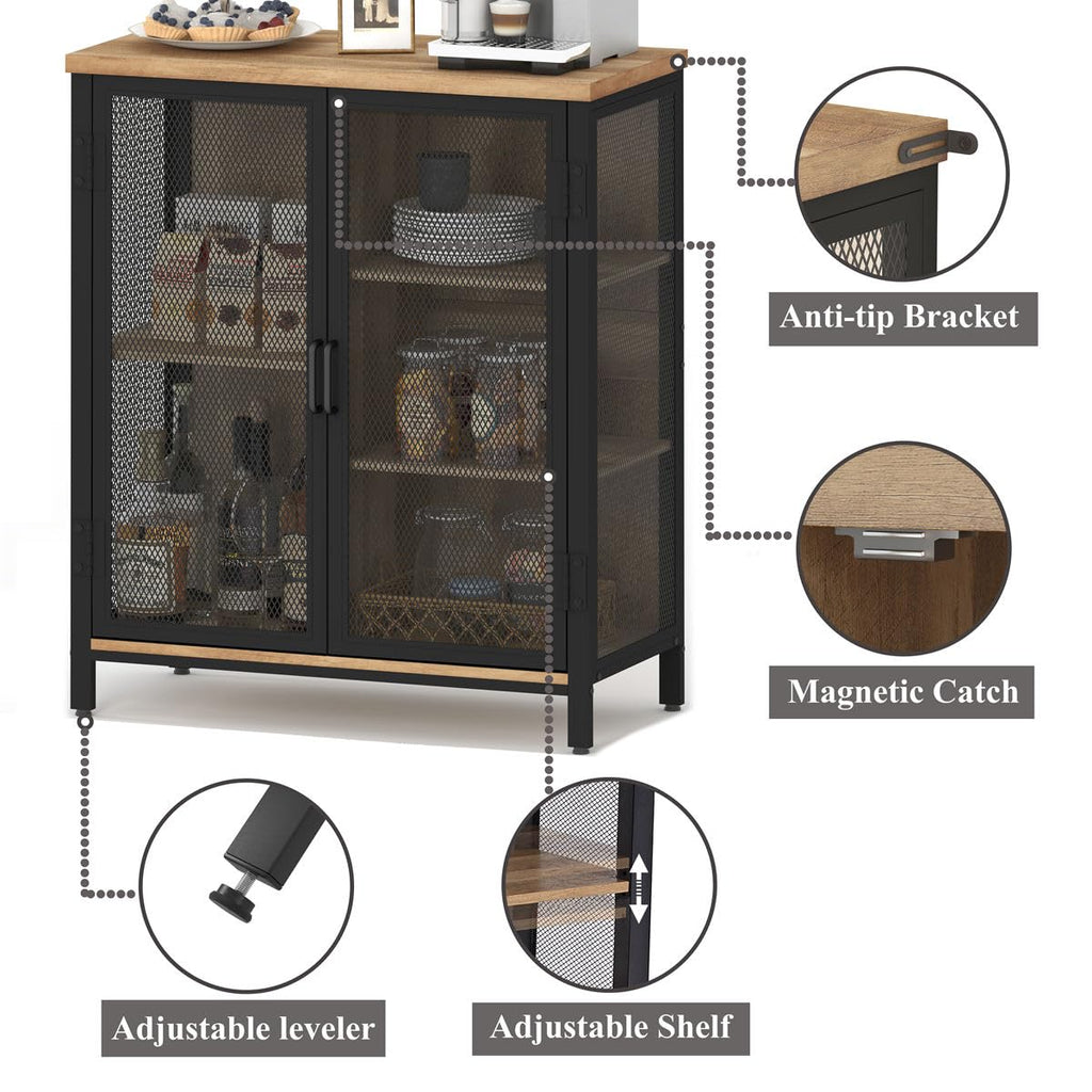 Coffee Bar Cabinet with Storage Kitchen, Rustic Liquor Cabinet, Small Industrial Buffet Sideboard Cabinets (Vintage