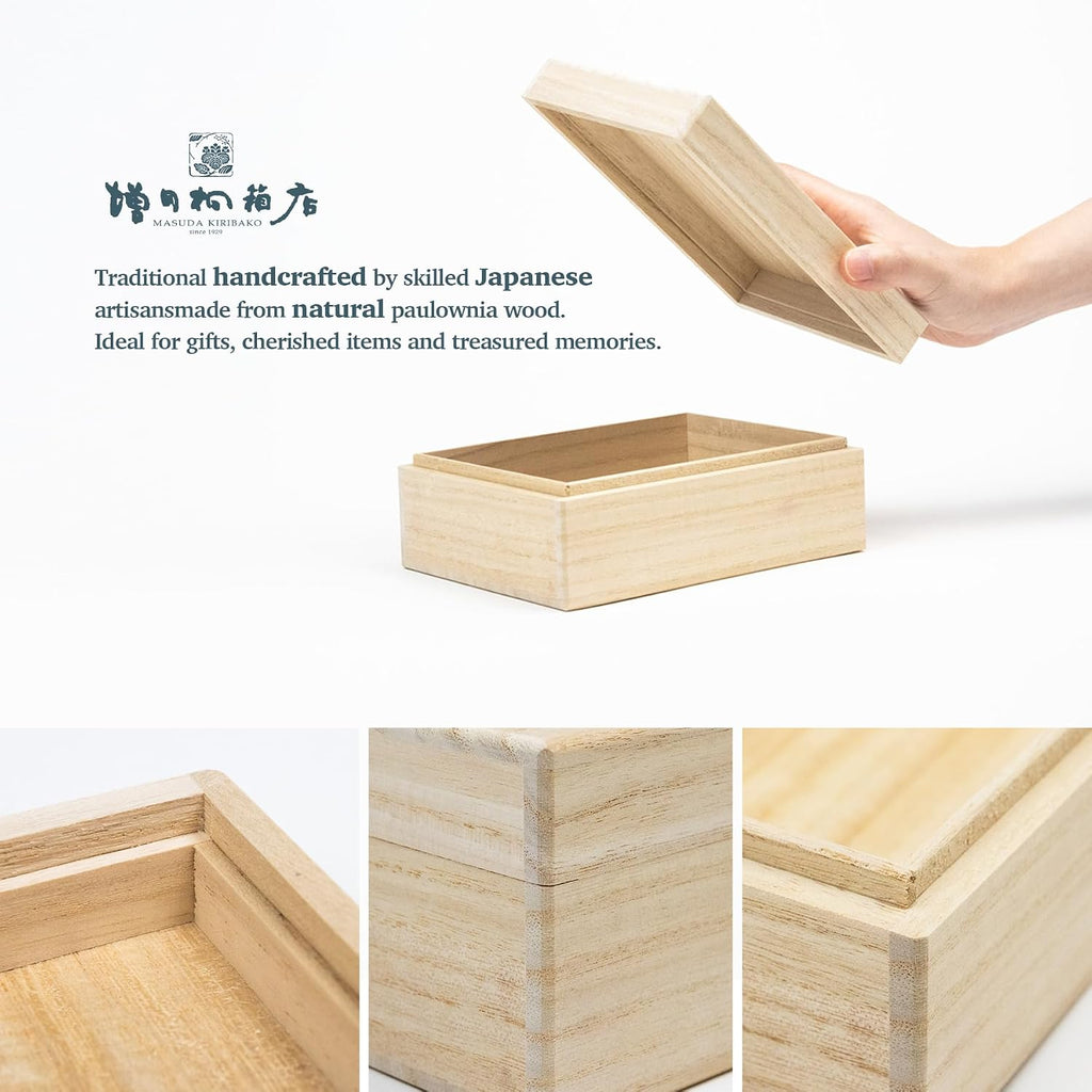 Wooden Keepsake Box for Photos & Memories, Japanese Kiribako Storage for Letters & Postcards, 5.9 x 4.15 x 1.8
