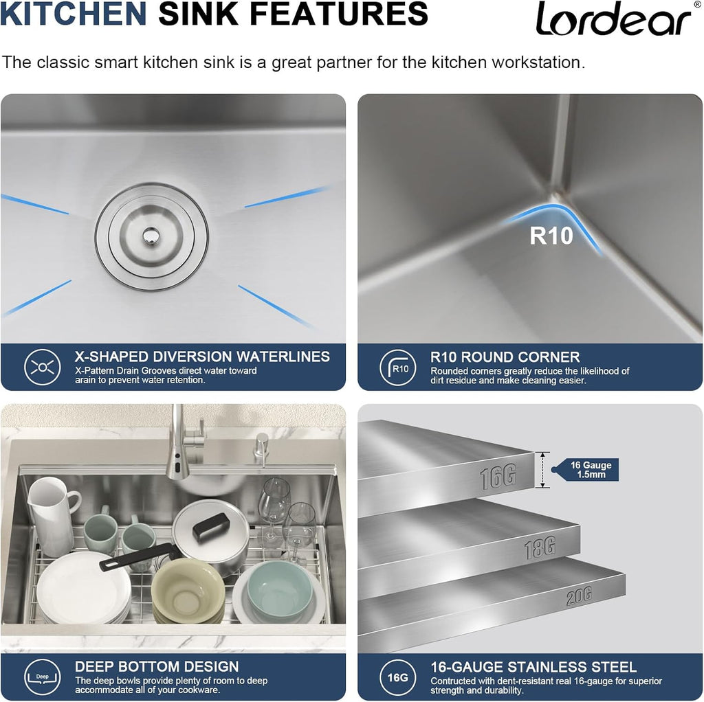 33x22 Inch Drop Sink With Faucet - 33 Kitchen Sink With Faucet Combo Workstation 16 Gauge Stainless Steel Single Bowl