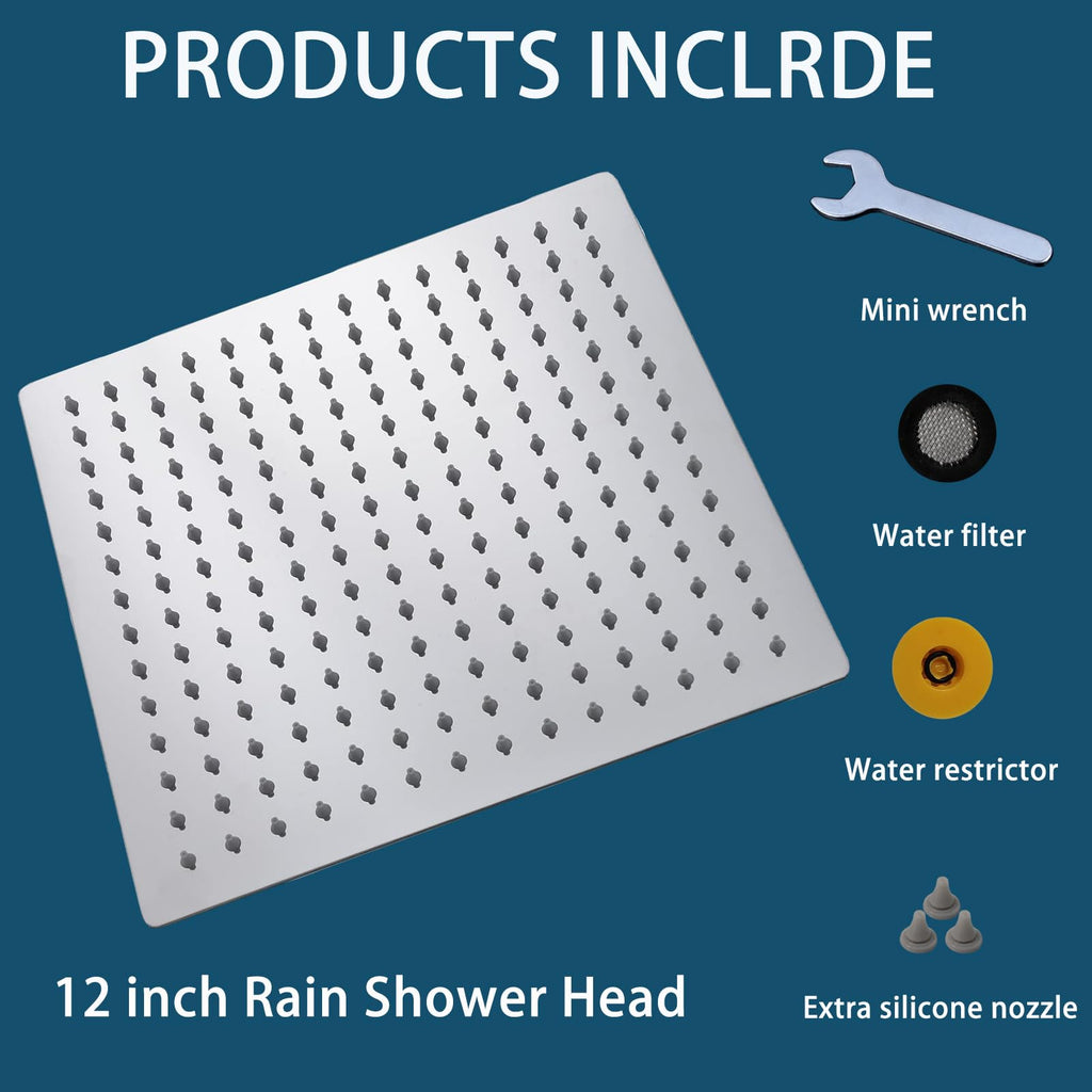 Rain Shower head, High Flow Stainless Steel Square Rainfall ShowerHead, Waterfall Bath Shower Body Covering, Ceiling