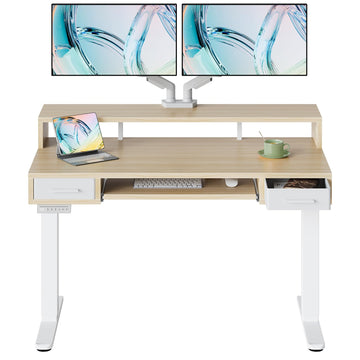 48′′ x 26′′ Electric Standing Desk with 2 Drawers &24.4′′ Large Keyboard Tray, C-Clamp Mount Compatible, Adjustable