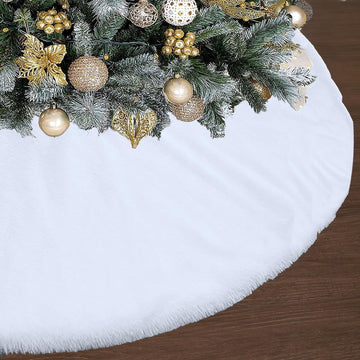 72 Inch White Christmas Tree Skirt, Faux Fur Large Christmas Tree Skirt
