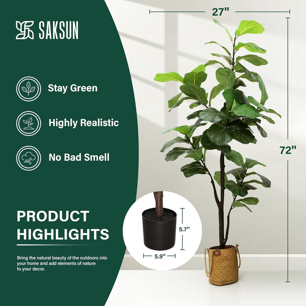 Fiddle Leaf Fig Tree, 6FT Faux Ficus Lyrata Tree
