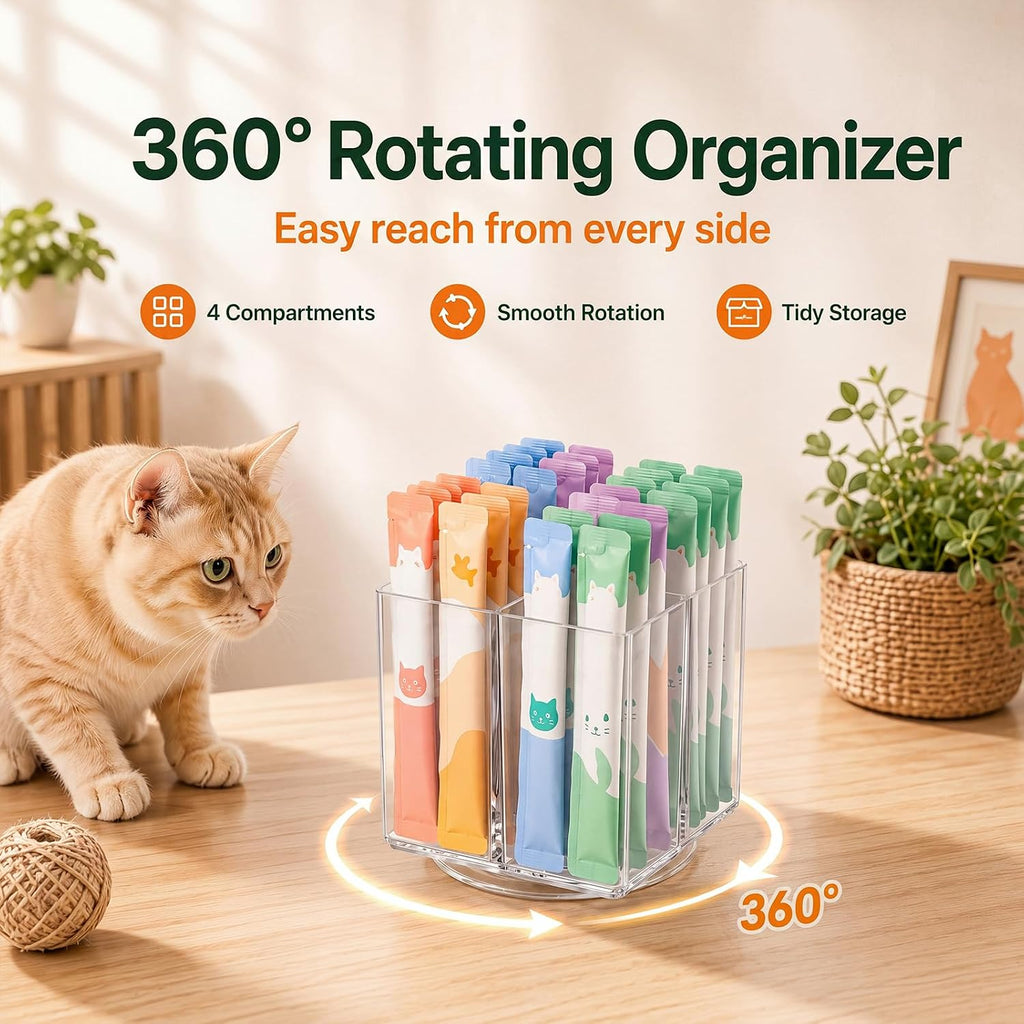 Cat Food Organizer Set, 2-Tier Can Rack & Cat Treat Organizer