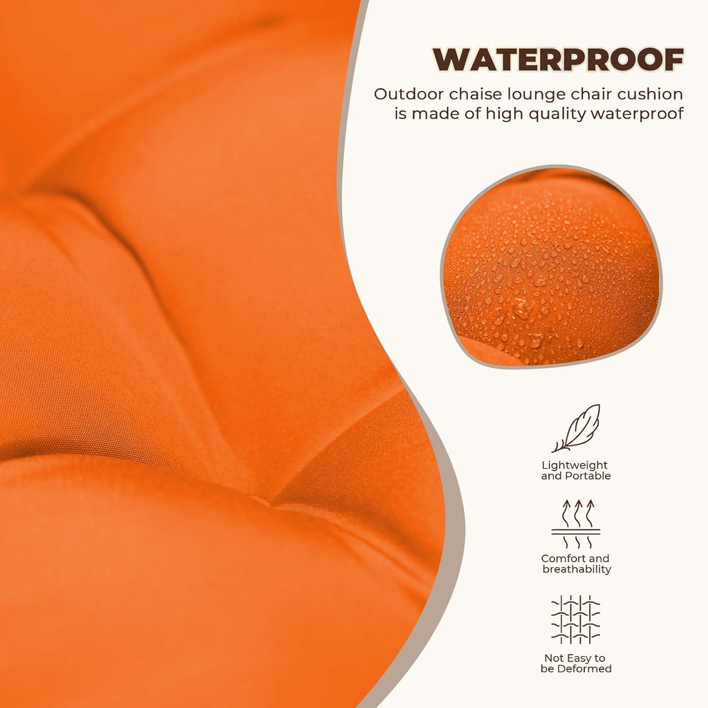 Waterproof Lounge Chair Cushion Outdoor for Chairs, Fade Resistant Chaise Lounger Replacement Cushions with 6 Ties
