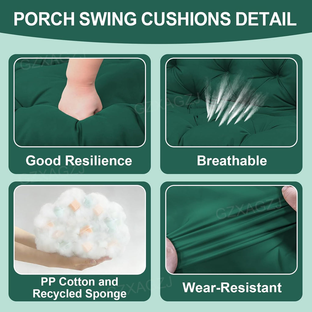 Outdoor Swing Cushions 48 inch Waterproof Porch Swing Cushions 2-3 Seater Replacement with Backrest and Ties Swing
