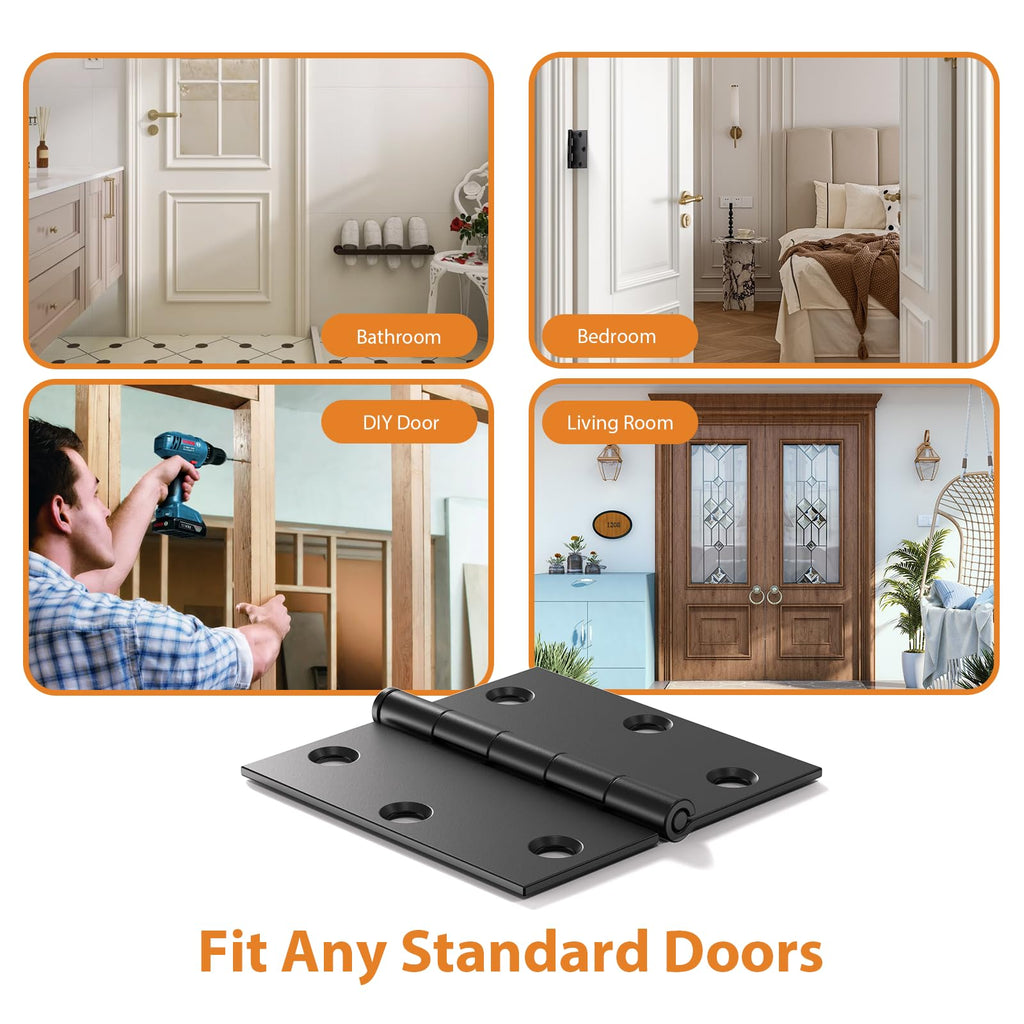 Black Door Hinges - 30 Pack Mate Black Door Hinges 3.5 Inch Rounded Interior Door Hinge with Square Corners - 3 1/2
