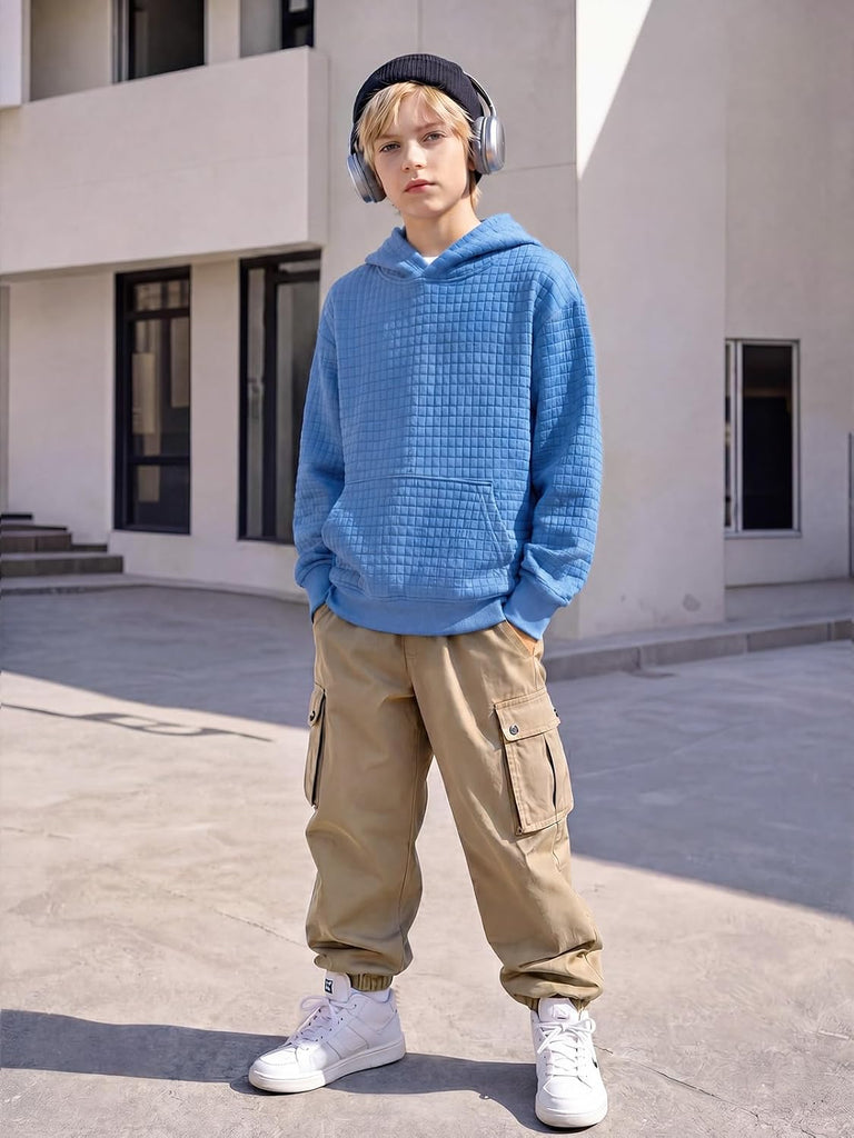 Boys Pullover Hoodie Sweatshirts Casual Waffle Knit Hoodies