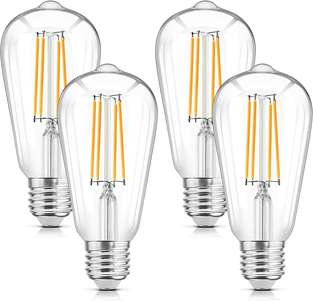 LED Filament Light Bulbs, Bright Vintage 6W LED Edison Bulbs, St58 2700K Warm Light Bulbs with CRI 85+, E26 Standard