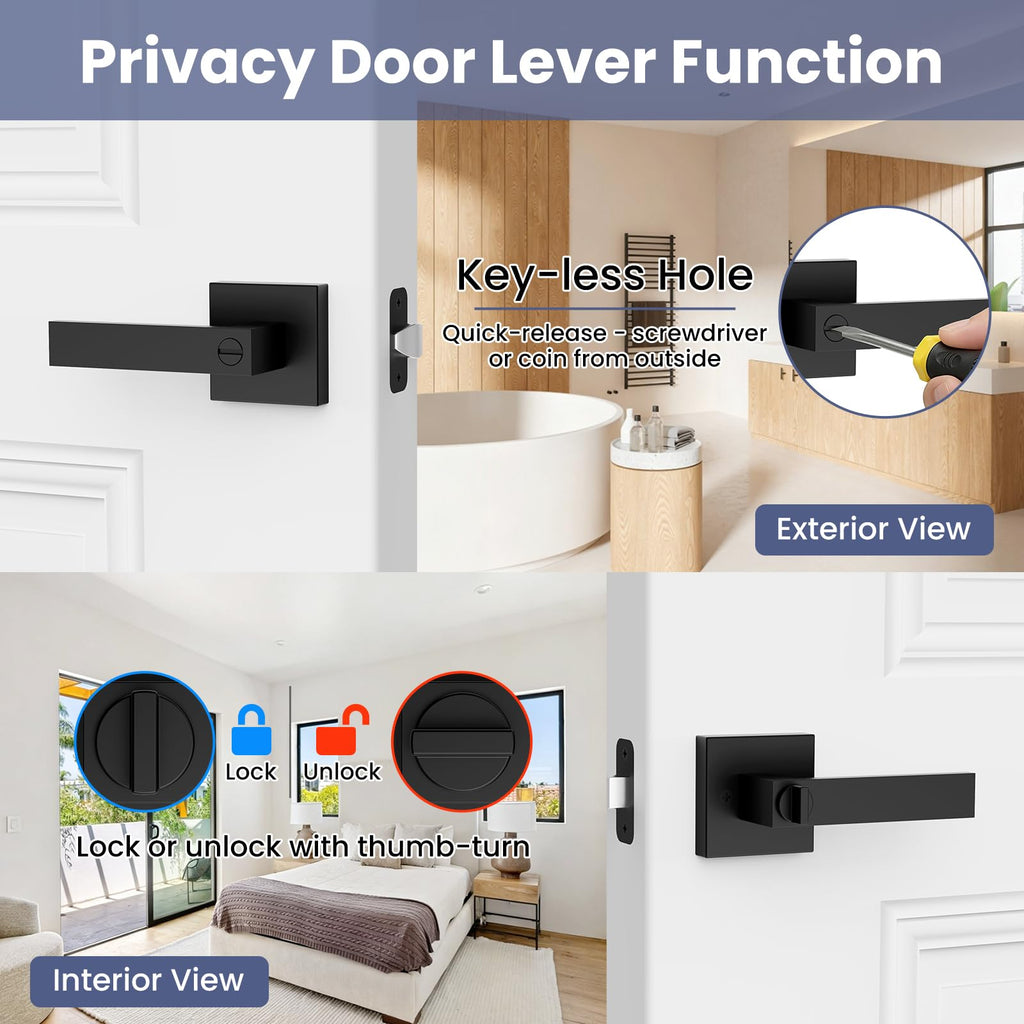 5 Pack Matte Black Door Handles Interior Door Knobs