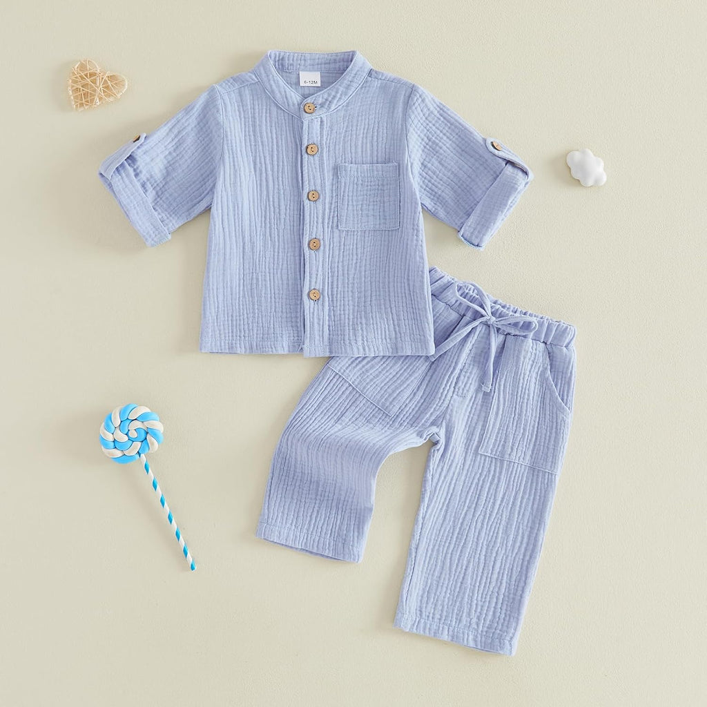 Cotton Linen Clothes for Toddler Boys Shirt Pants Outfits Set