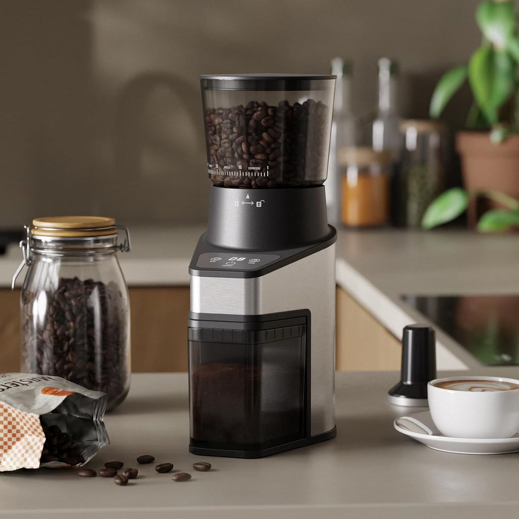 Conical Burr Coffee Grinder with 60 Settings and Touch Screen | 1-60s Timer & 1-8 Cup Dosing, Anti-Static, Removable