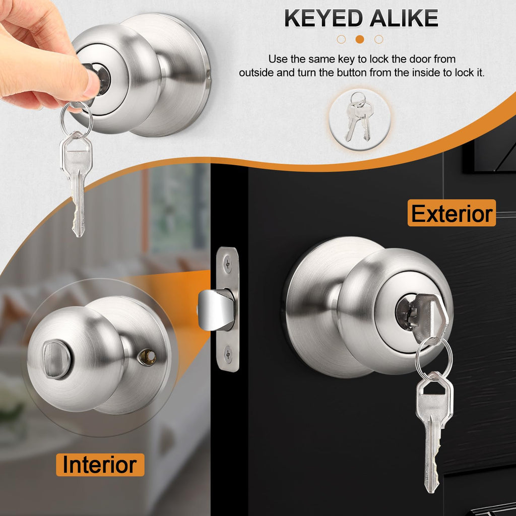 Entry Door Knobs with Lock, Keyed Alike Door Knobs for Interior Exterior Door, Brushed Nickel Modern Entrance Locks