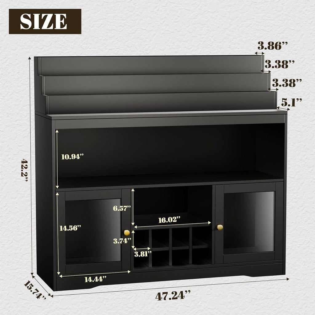 Wine Bar Cabinet with LED Lighted Liquor Bottle Display Shelf, Liquor Cabinet with Glass Holder, Coffee Bar for