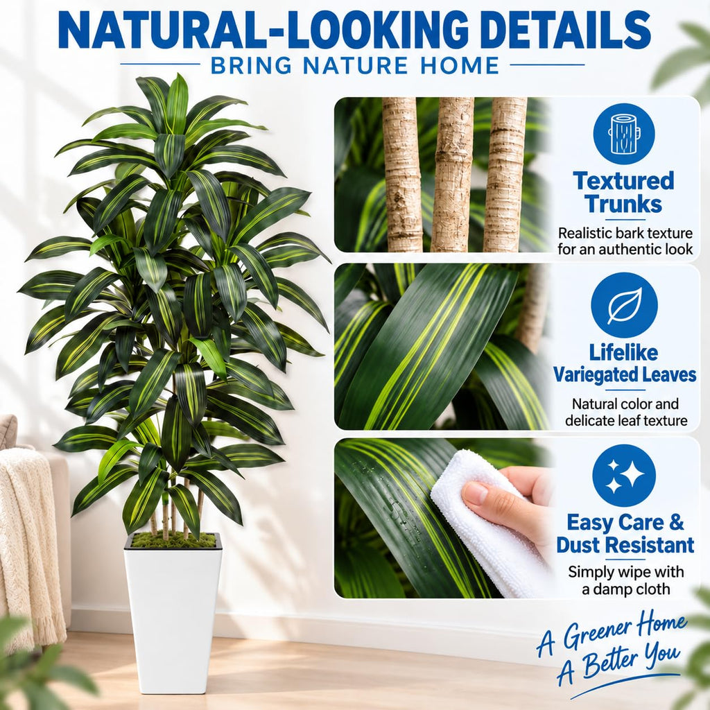 Artificial Dracaena Tree with Tall Planter, 5/6/7FT Fake Plants