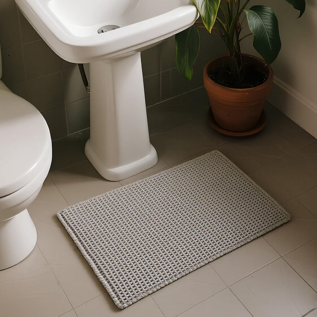 Waffle Bath Mat, Boho Bathroom Rugs Non Slip, 20x30 Light Grey