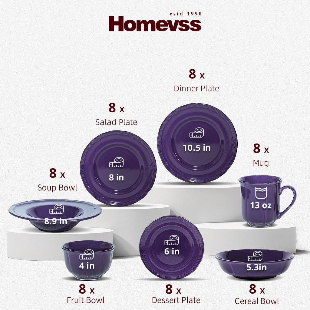 56pc Dinnerware Set, Plate and Bowl Set, Stoneware Dishes Set for 8, Microwave and Dishwahser Safe, Scratch