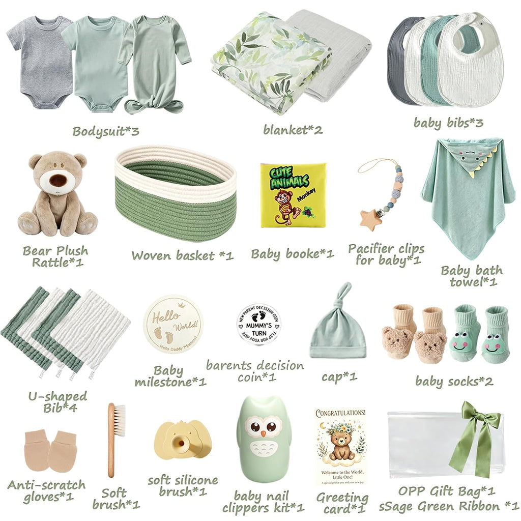 Sage Green Baby Shower Gift Set 30 Pcs Newborn Essentials
