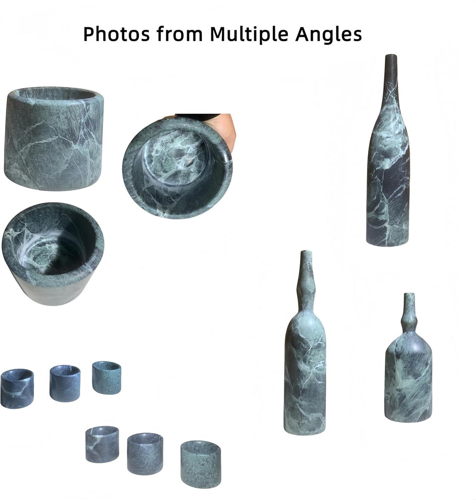 Diamond Green Natural Marble Living Room Decor Set Luxury 7-Piece Home Accessories Kit with Real Marble Candle