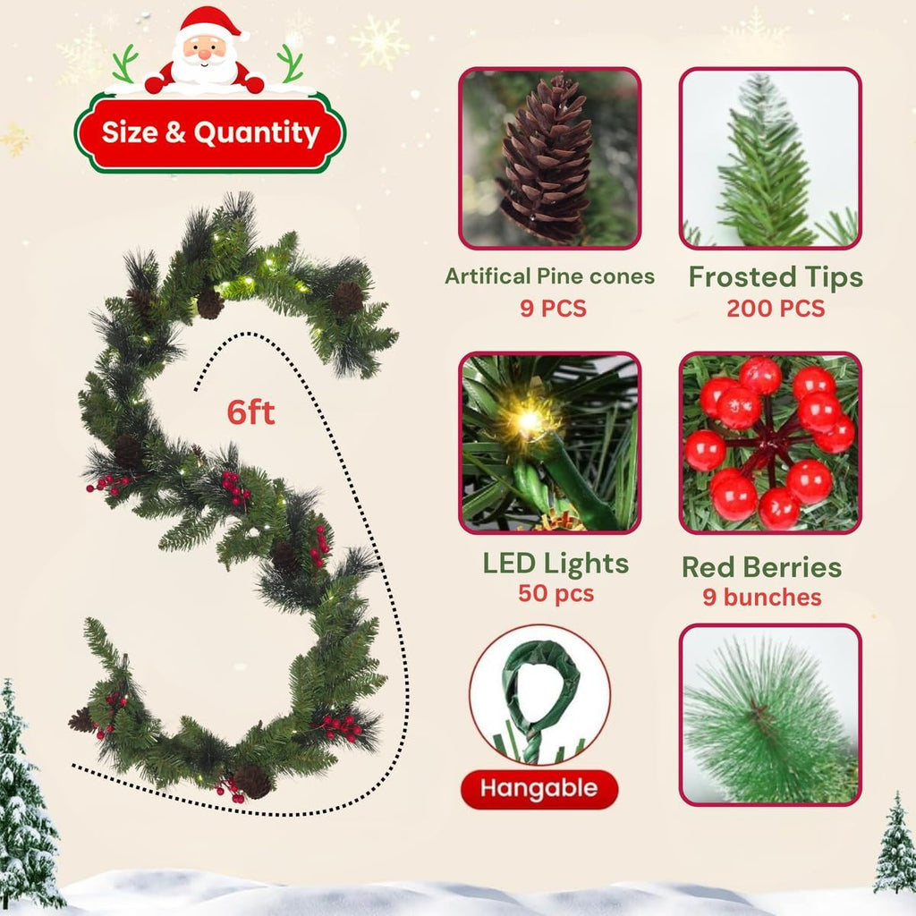 Find Pre-Lit Artificial Christmas Garland, Green, Crest Spruce, White Lights, Decorated with Glitter, Pinecones