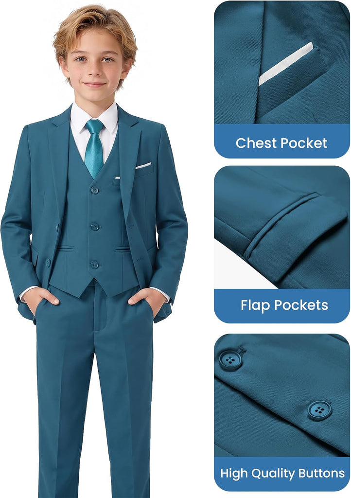 Boys' Piece Suits Multiple Colour Tuxedo Formal Slim Fit Boys Suit Set with Suspenders and Adjustable Waist