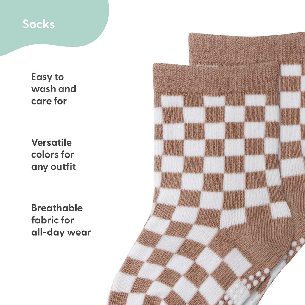 Organic Baby Unisex Socks Set of Non-Slip Grip Soft Cotton & Toddler Socks - Neutral