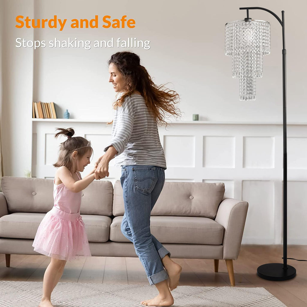 Arc Floor Lamp Modern Floor Lamp with Remote Control,Dimmable Crystal Floor Lamps Black Standing Lamp with 10 Color
