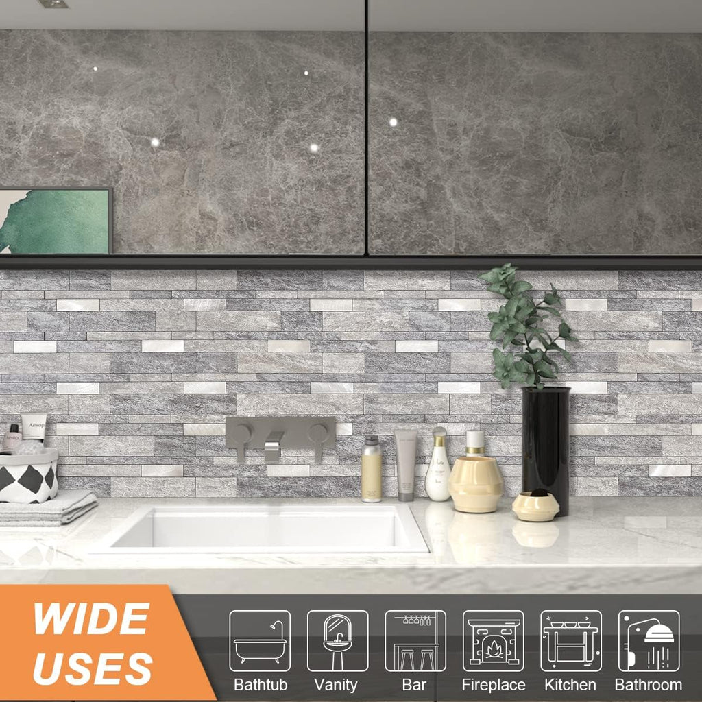 Peel and Stick Tile Stone Backsplash Wall(10pcs,Gray)