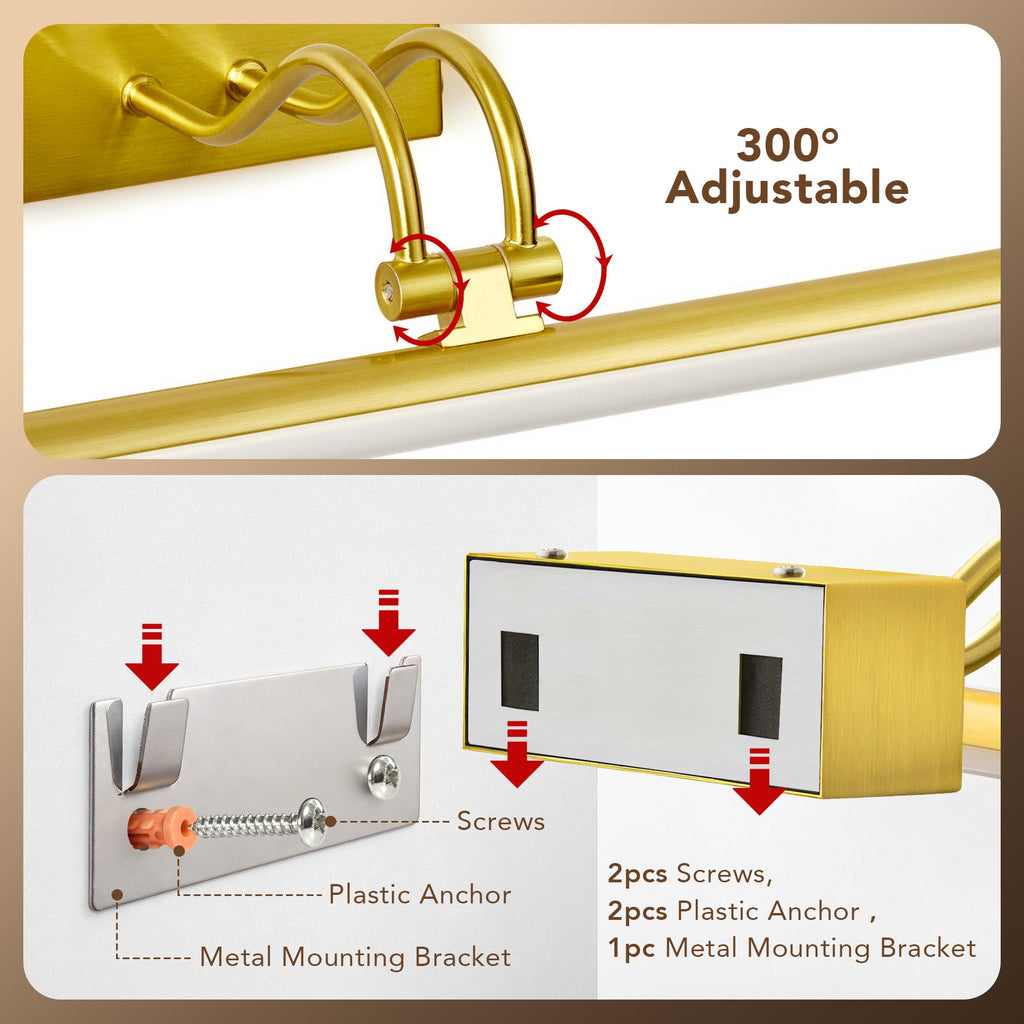 Picture Light,5000mAh Wireless Wall Light,20" Art Light,Plated Gold