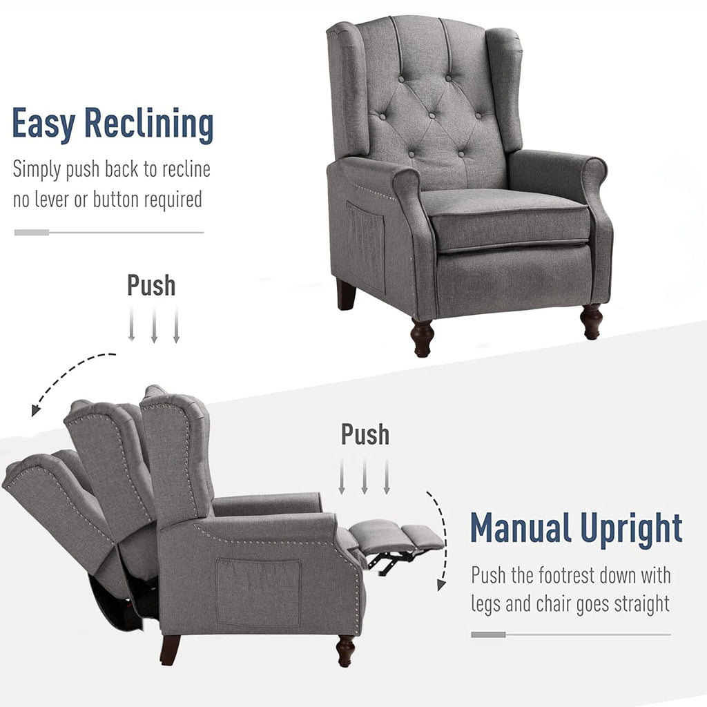 Wingback Recliner Chair with Massage and Heat- Accent Chair Push Back Chair Bedroom, Tufted Comfy Reclining Arm Chair