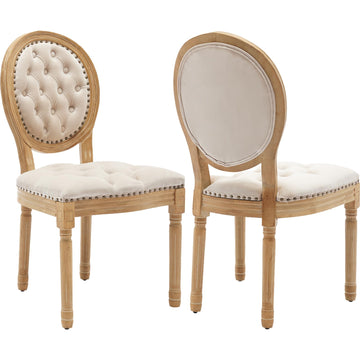 Vintage French Dining Chairs Set of 2, Round Back Velvet Upholstered Accent Chairs with Nailhead Trim and Solid Wood