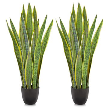 2 Set Artificial Snake Plant Potted, 28 Inch Faux Sansevieria Trifasciata Plants Large Tall Tropical Fake Snake
